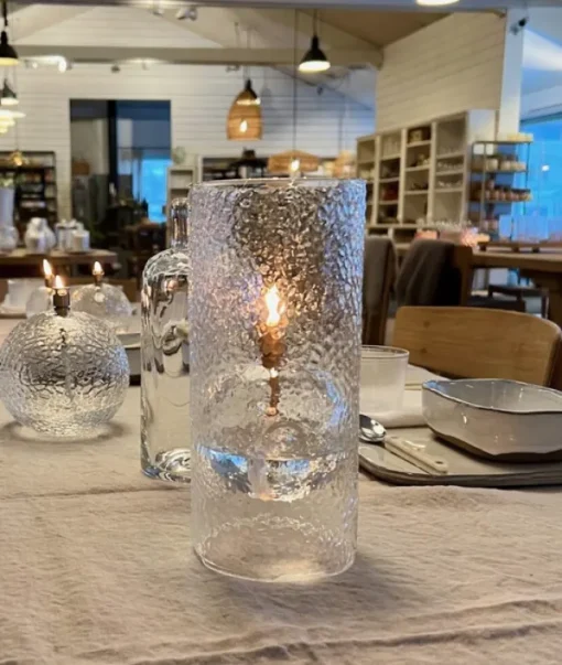 Oljelampe Rund -Hamret glass